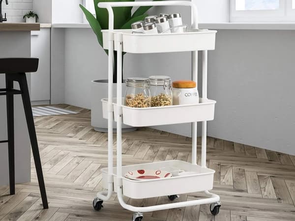 Förvaringshylla med hjul 3 plan metall White