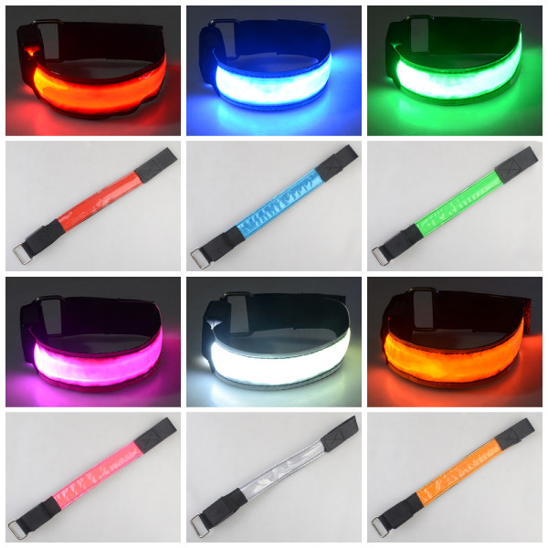 2-Pak - Armbånd LED / Refleks der Lyser - Refleksbånd Pink