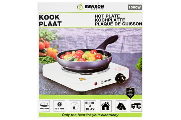 Enkel kokplatta vit 1000W