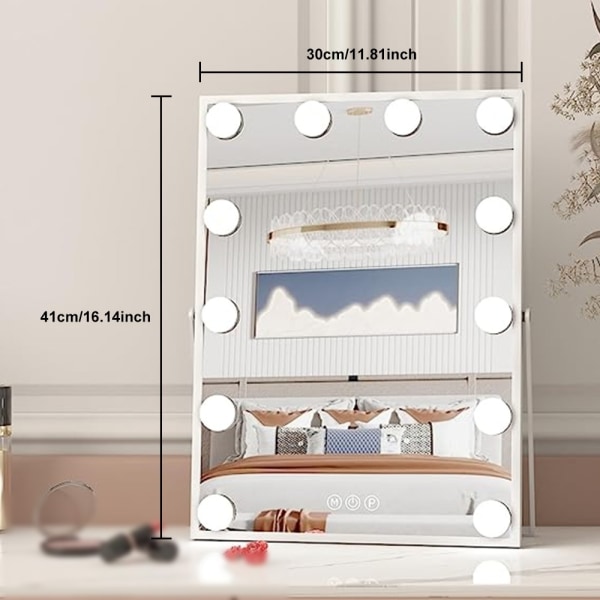 Sminkspegel med Lampor / Hollywood Spegel - 41x30cm Vit
