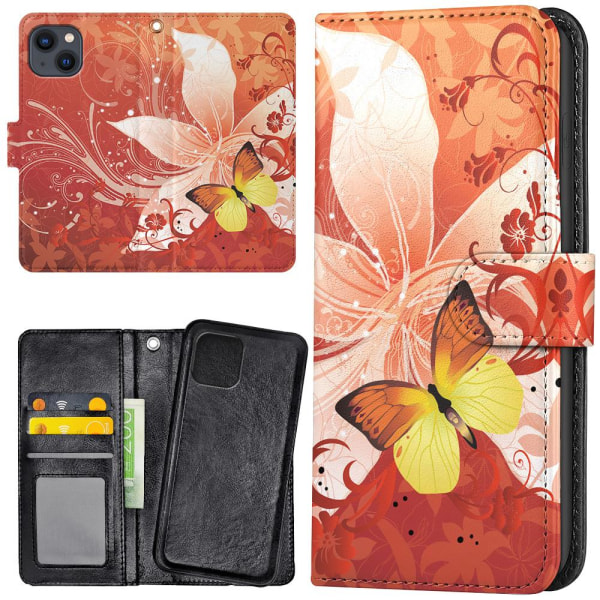 iPhone 13 - Pung etui Butterfly & Flower Multicolor