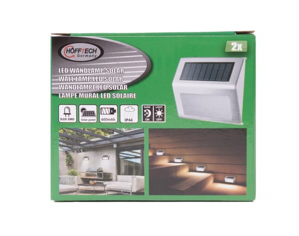 Vägglampa LED solcell rostfritt stål 1,2 V 400 mAh 2-pack