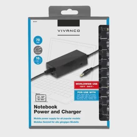 Vivanco Universal Multi-Tip laddare för bärbar dator 70W