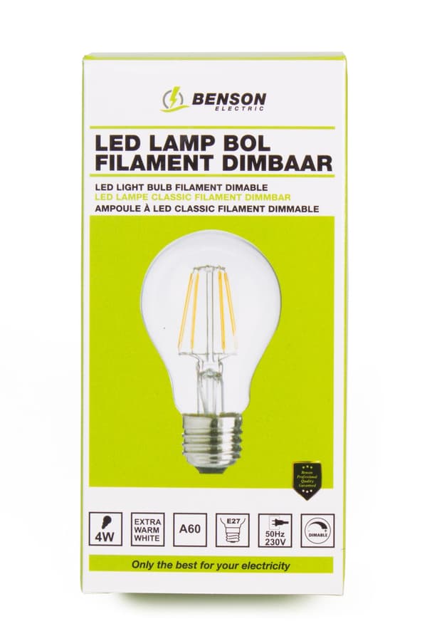 LED-glödlampa filament A60 4 W E27 dimbar