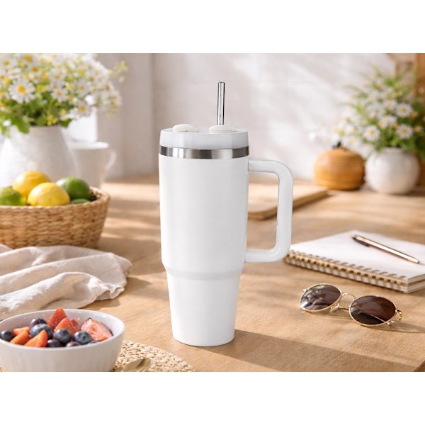Termosmugg 1.2 L med sugrör Vit