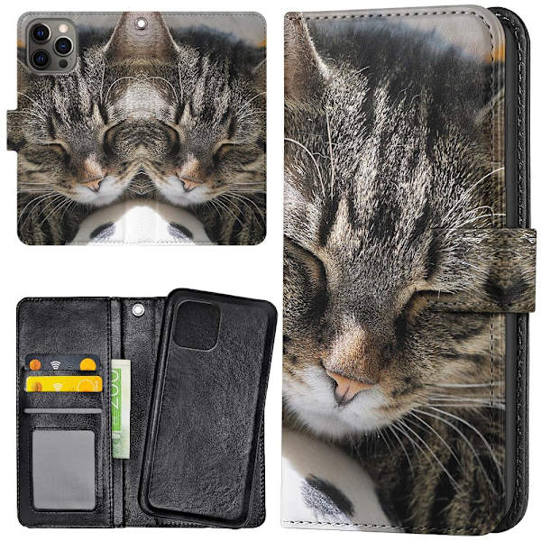 iPhone 14 Pro Max - Plånboksfodral/Skal Sovande Katt