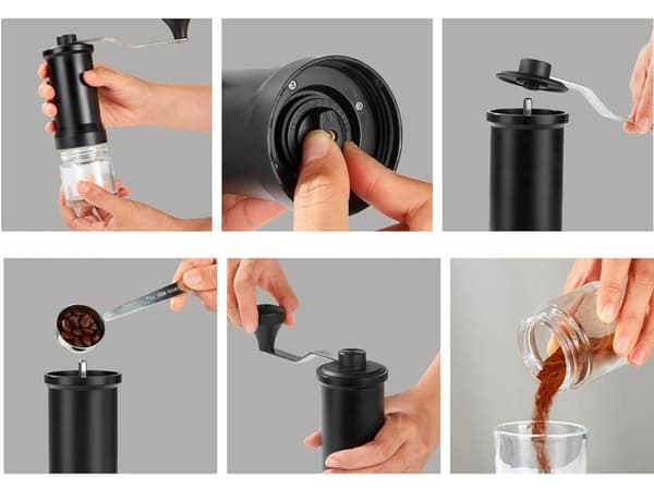 Handkvarn för att mala kaffebönor nötter örter salt stark espresso