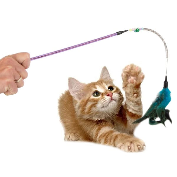 Kattleksak på Pinne - Fjäder & Bjällra - Leksak för Katt