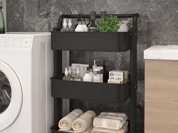 Förvaringshylla med hjul 3 plan metall Black