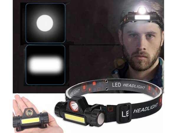 COB LED-hovedlampe / Pandelygte – Genopladelig