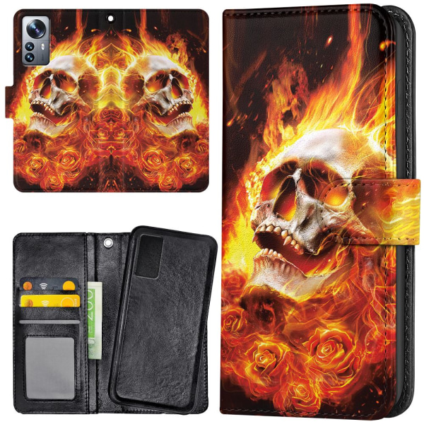 Xiaomi 12 - Plånboksfodral/Skal Burning Skull