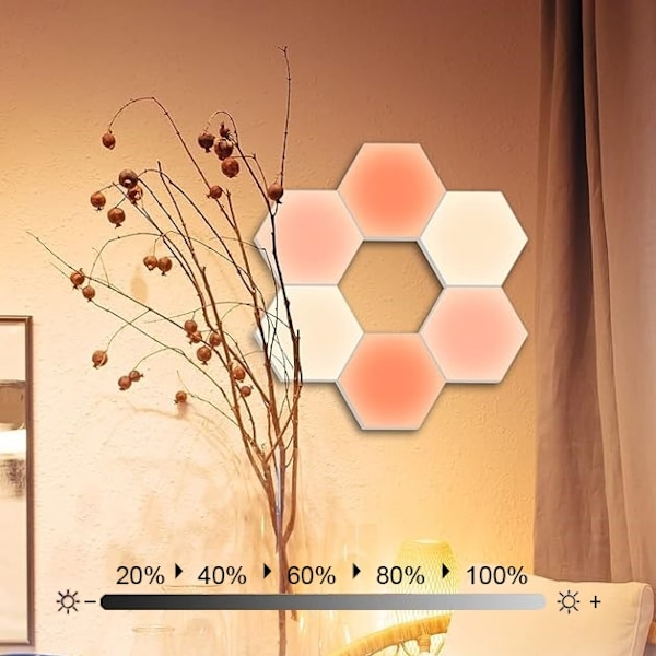 Hexagon Væglampe / LED-lampe i 6 moduler – Fjernstyret