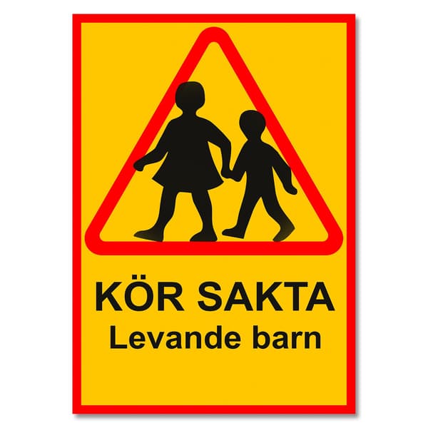 Kör sakta levande barn - Skylt / Varningsskylt - Trafikskylt