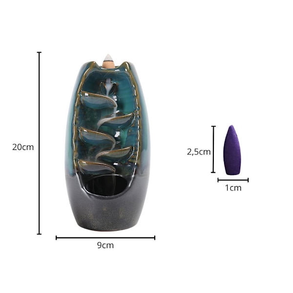 Doftande keramisk eldstad vattenfall rökelse aromaterapi + 10 vekar Blue