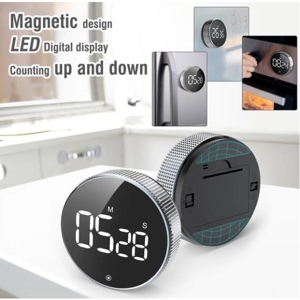 Digital Timer med Magnet & LCD-display – Køkkenur Silver