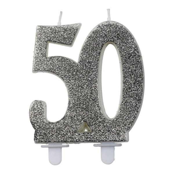 Födelsedagsljus / Sifferljus - Tårtljus Siffra Silver 50