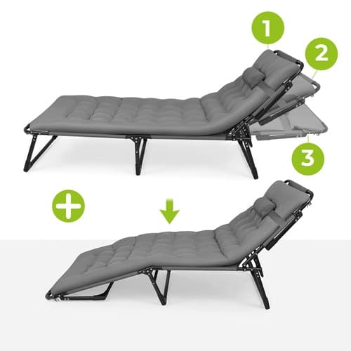 Taitettava aurinkovuode pehmusteella ja säädettävällä selkänojalla 2-Pack