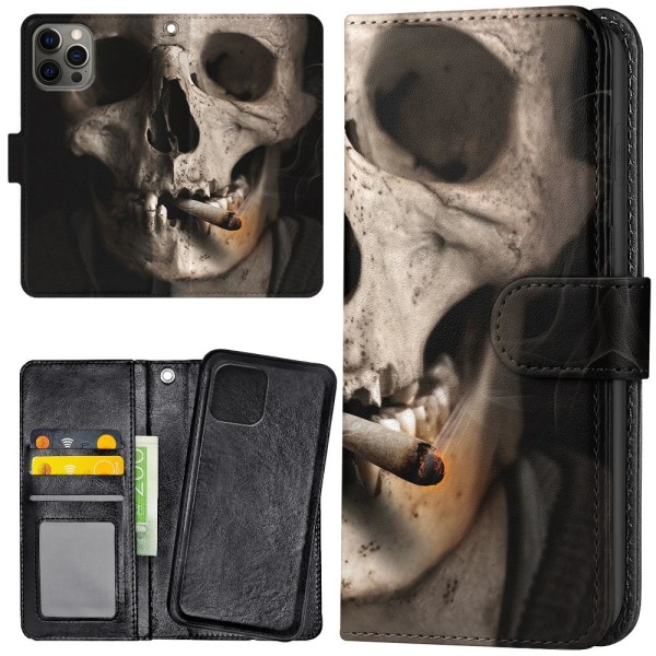 iPhone 13 Pro Max - Lommebokdeksel Smoking Skull Multicolor