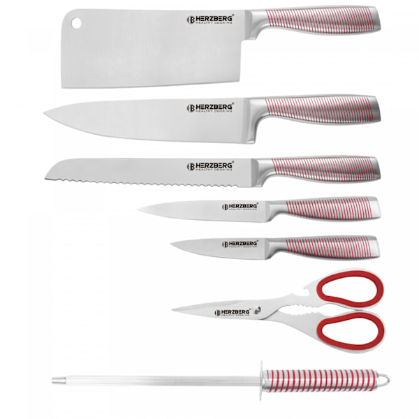 Knivset med Knivställ - 8-delar Röd