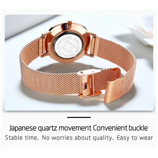 Kvartsklokke / armbåndsur for kvinner - Rose gull / Hvit Pink gold