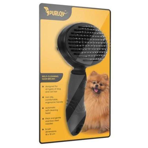 Pelsbørste / Katte & Hunde børste – Selvrenserende Black