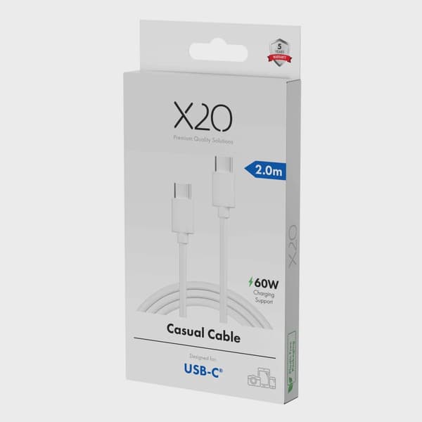X2O Basic 60W USB-C/C-kabel 2 m vit