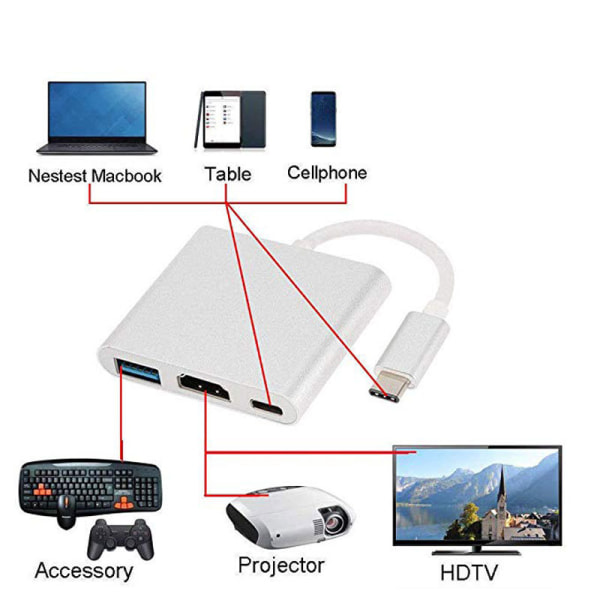 USB-C Adapter - HDMI & USB 3.0 Silver
