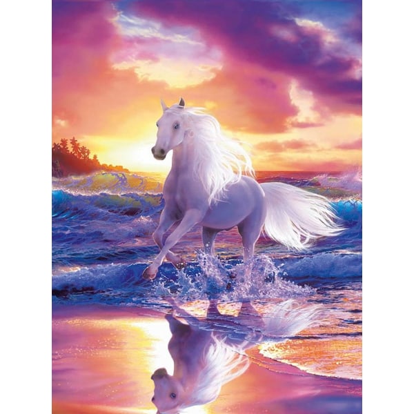 Diamantmaleri / DIY 5D Diamantmaleri - 30x40cm - Hvid hest Multicolor