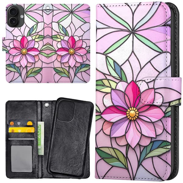 iPhone 16 - Lommebok Deksel Glass Flower