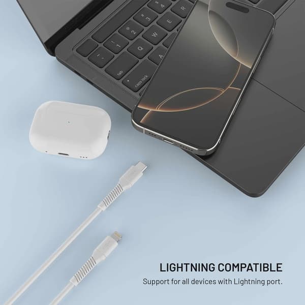 FIXED LIQUID silikonkabel USB-C/Lightning 1.2m Vit