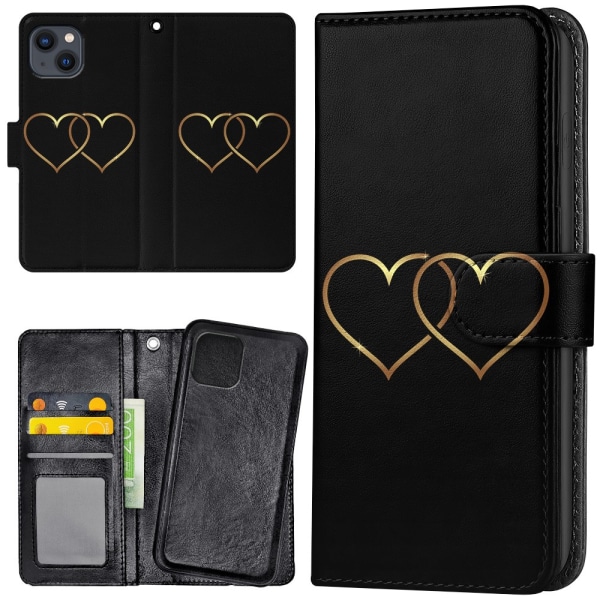 iPhone 15 - Plånboksfodral/Skal Double Hearts