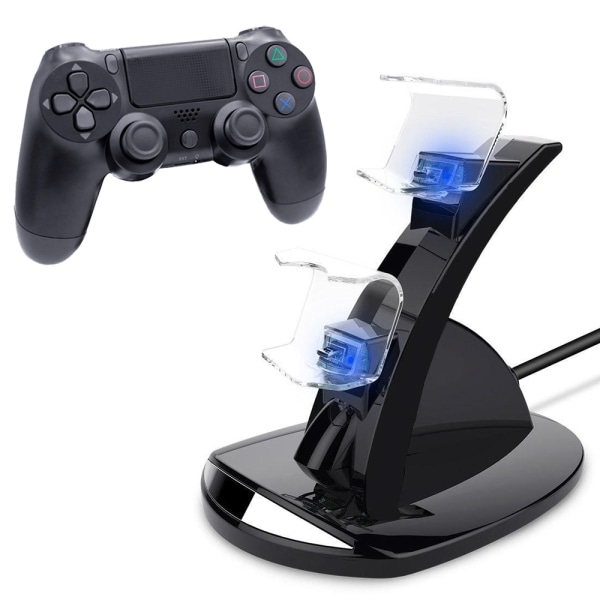 PS4 Kontroll med Laddstation för PS4 - Laddare / Handkontroll Black 1-Pack Kontroll + Laddstation