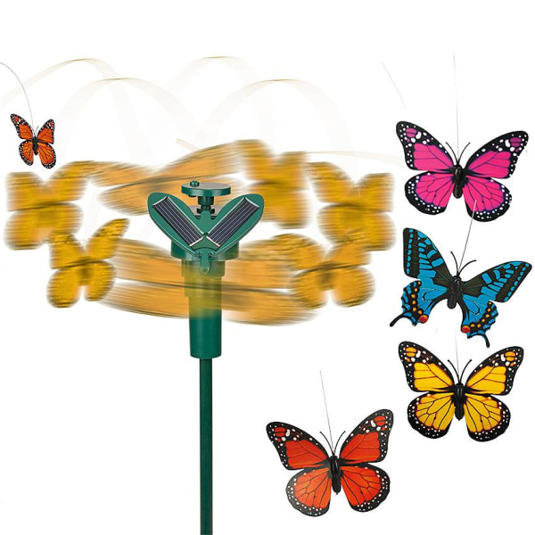Pyörivät perhoset kepillä - aurinkovoima - puutarhan koristelu Multicolor