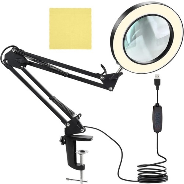 Bordlampe Forstørrelsesglass med klemme - LED Bordlampe