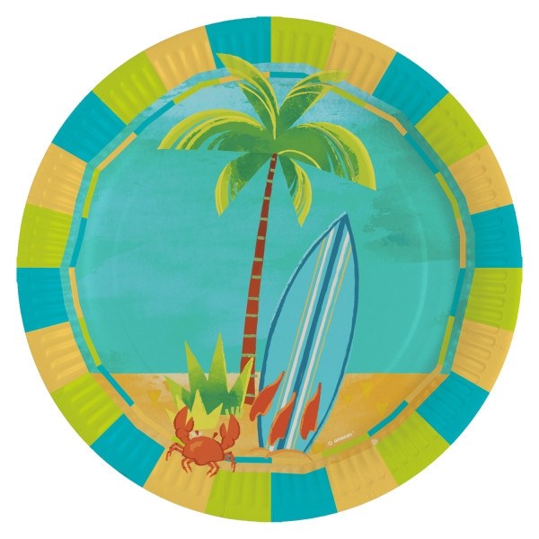 Papptallrikar 23 cm, 8 stycken - Summer Surf Party