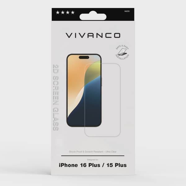 Vivanco Härdat Skyddsglas 9H iPhone 16/15 Plus