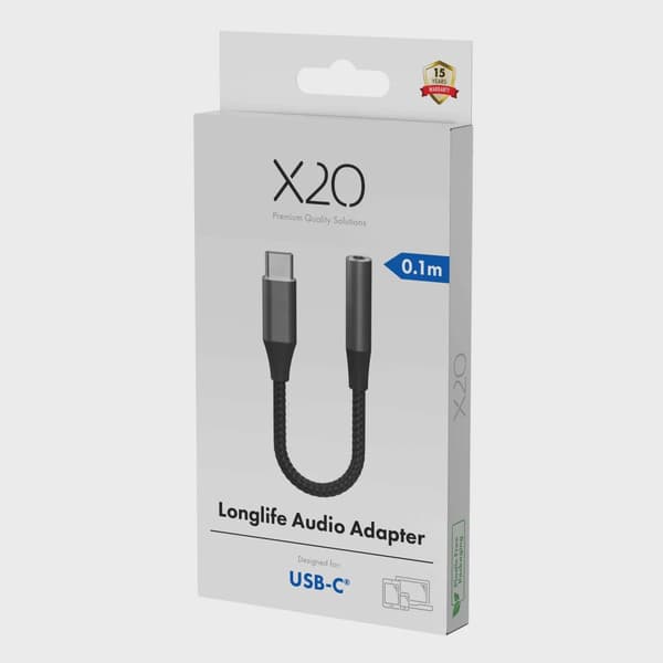 X2O Longlife USB-C-ljudadapter USB-C/3,5 mm 0,1 m svart