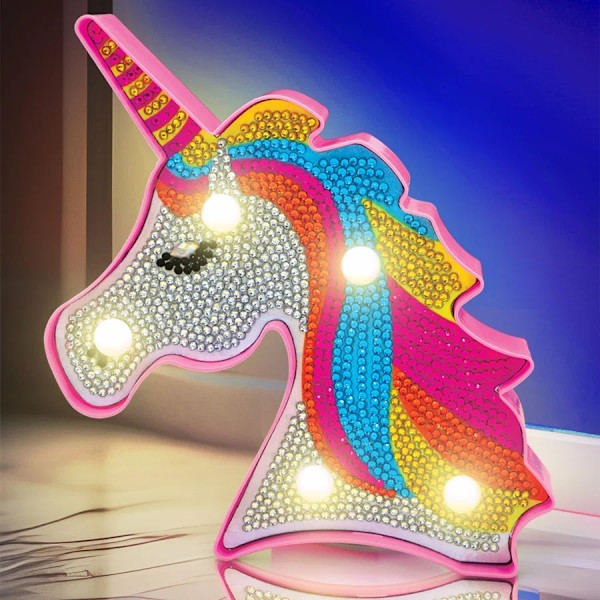 Diamond Painting Lampa för Barn LED / Diamantmålning - Unicorn multifärg