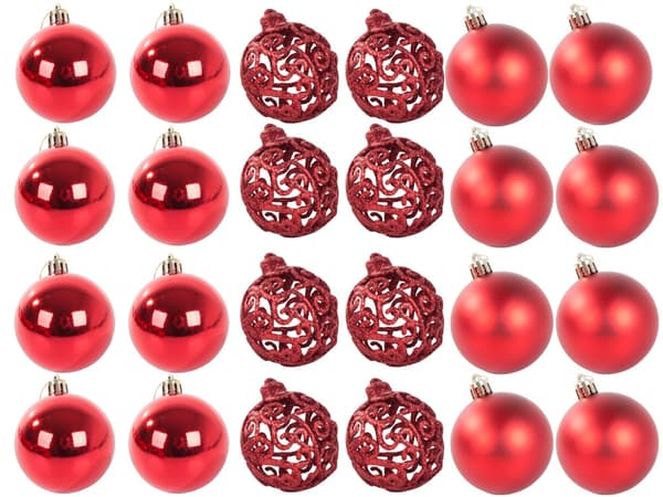 100-Pak Julekugler + Stjerne – Juledekoration Red
