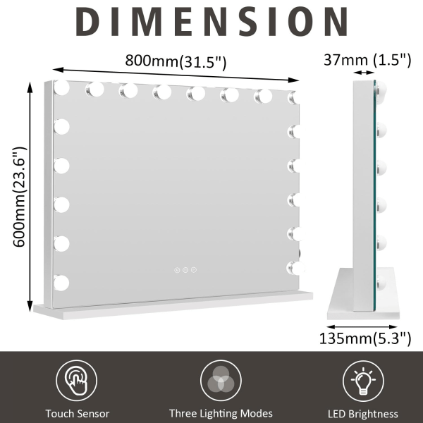Sminkespeil LED / Hollywoodspeil - 80x60cm White