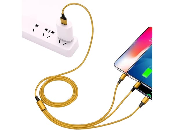 3in1 usb kabel för telefon lightning kabel iphone micro usb typ-c 1,2m Gold