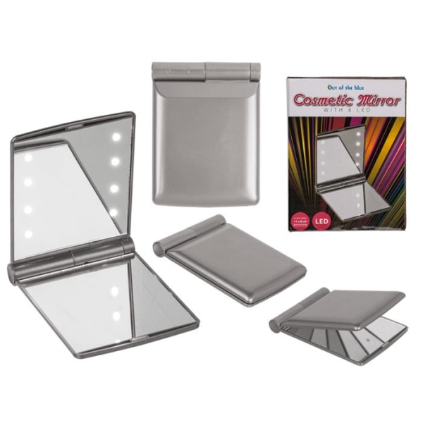 Vikbar Sminkspegel med LED-ljus - Portabel smink spegel Silver