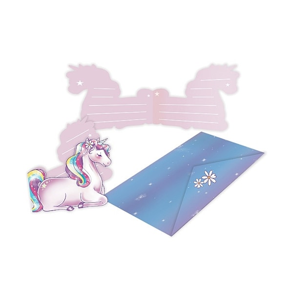 Set med 8 inbjudningskort till Unicorn Dreams-fest