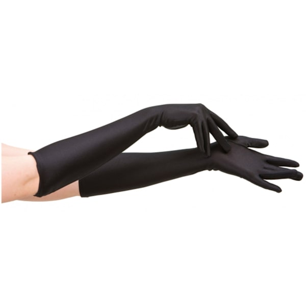 Lange sorte handsker i polyester – Maskerade – One size voksen
