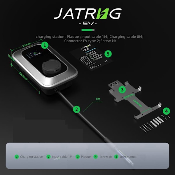 JATRHG S2 Laddstation för Elfordon 11KW Trefas Typ 2 16A Väggbox