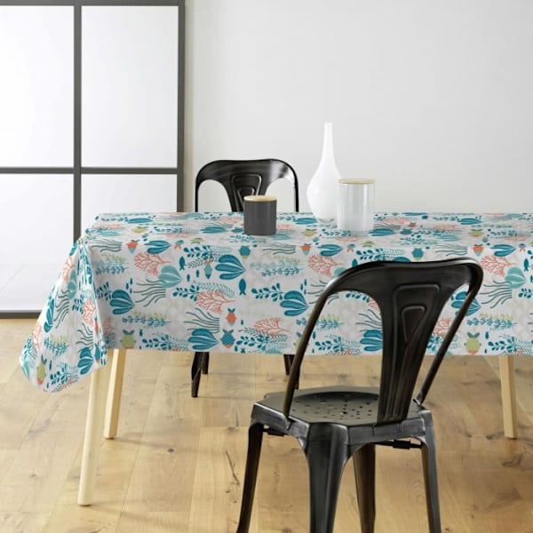 Vaxduk - INNEMEDEL - Ocean - Vit - Blå - Bredd 140 cm Vit blå