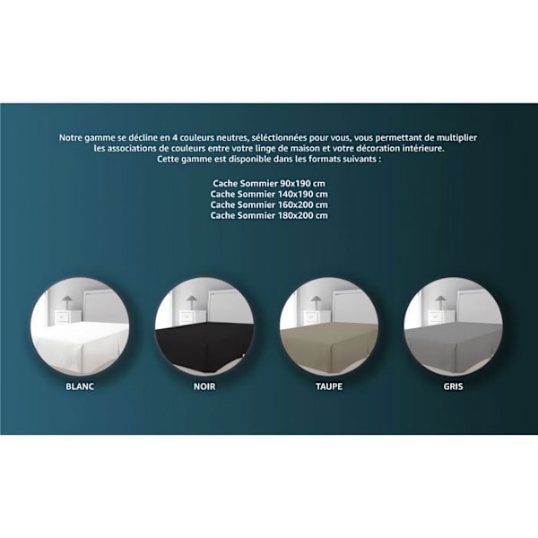 Cache sommier plateau - 3 lag - 90 x 190 cm - Forskellige farver - Sort