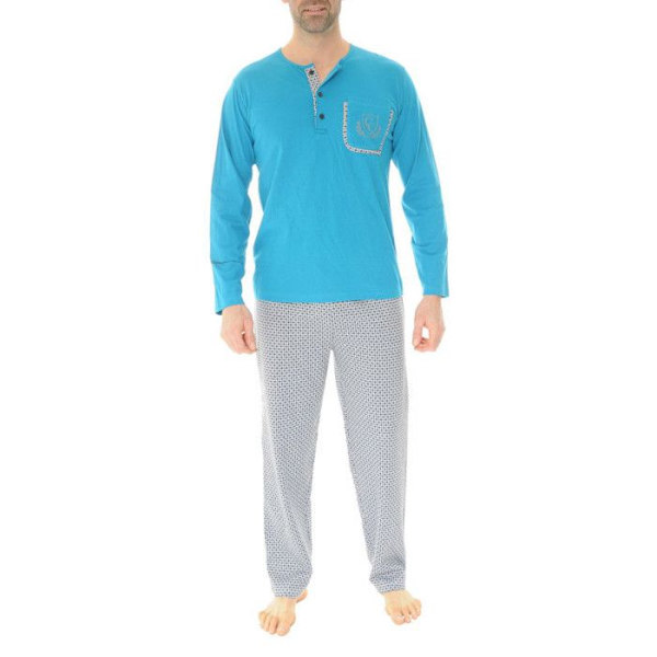 Pitkät puuvillapijamat Christian Cane turquoise - Mies - Aikuiset Turkosblå, svart och vit XL