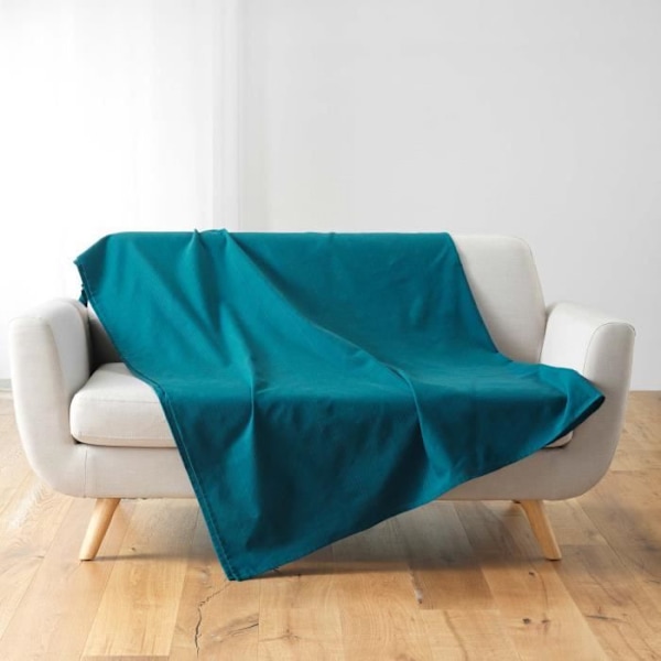 Plaid - INDSATSENS DUFT - Lucile - 180 x 220 cm - Polycoton - Blå grønn Blå And