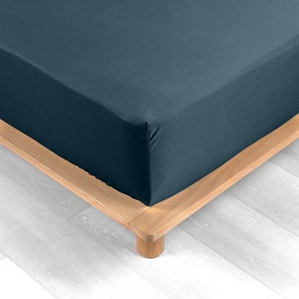 Drap-housse 140x190 cm - DOUCEUR D'INTERIEUR - Percale af bomuld - Mørkeblå - 78 tråde/cm2 Midnattsblå